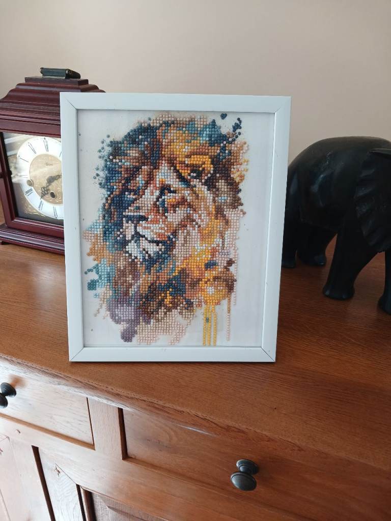 Framed Diamond Painting Lion Head – Multicoloured, As Good As New