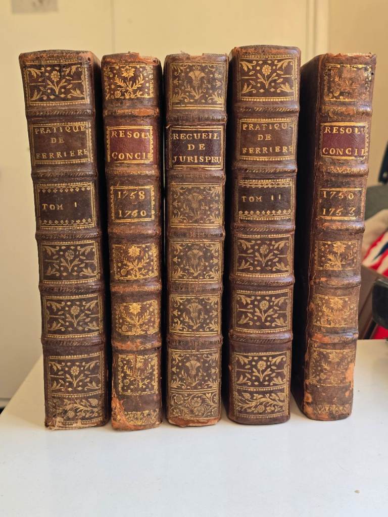 Each for £120 - 1700s Antique Latin & French Large Leatherbouns Legal & Religious Books