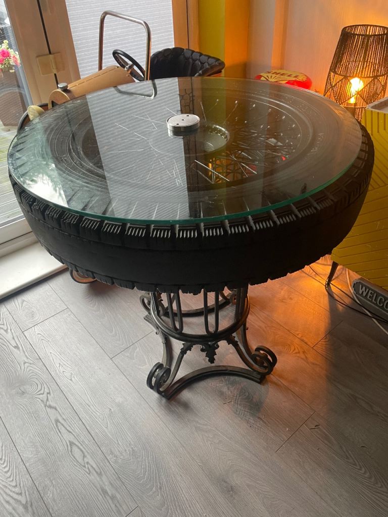 Bespoke antique Bentley wheel table
