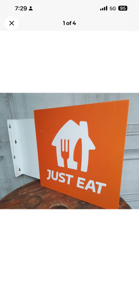 Just Eat Advertising Signage - Orange, Good Condition