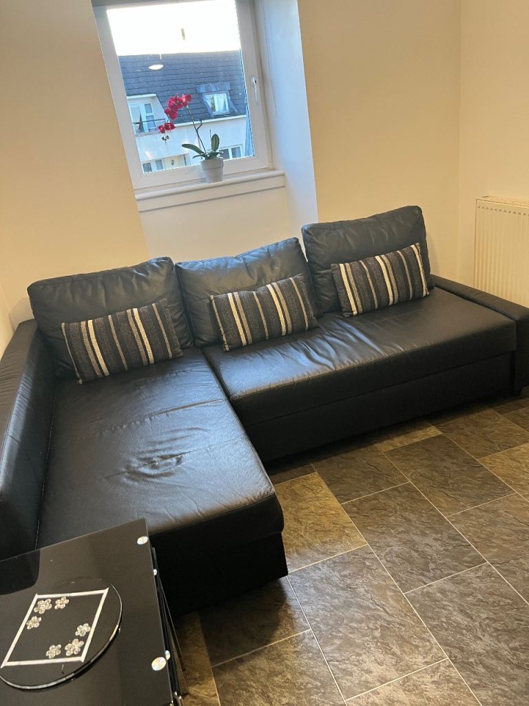 Black L-Shaped Sofa Bed with Storage – Double Bed Size