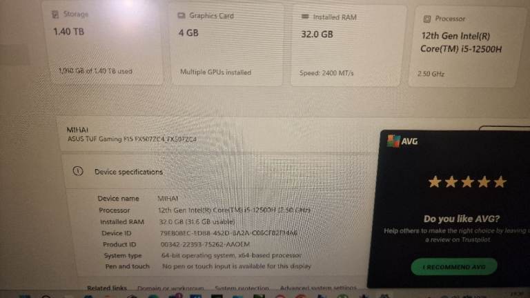 ASUS TURF F15,32 GB RAM ,1.5 TB