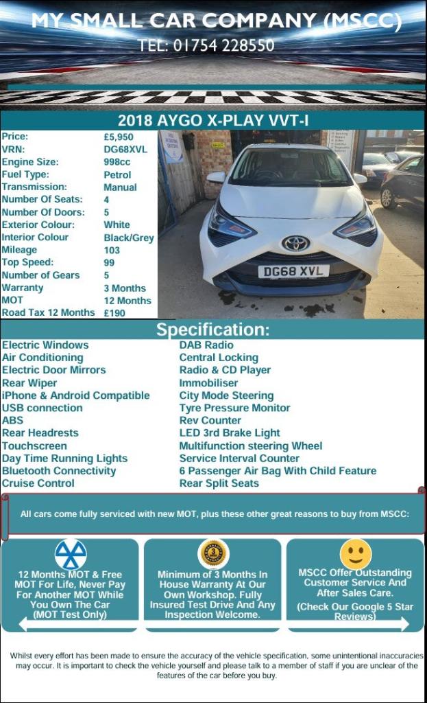 2018 Toyota AYGO X-PLAY VVT-I 998cc petrol