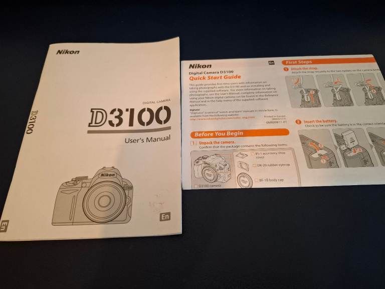 Nikon D3100 + 18-55mm VR Lens + Charger + Bag