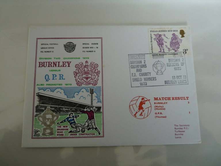 First Day Cover FDC Burnley FC V Q.P.R Football League 13 October 1973 - Stamps