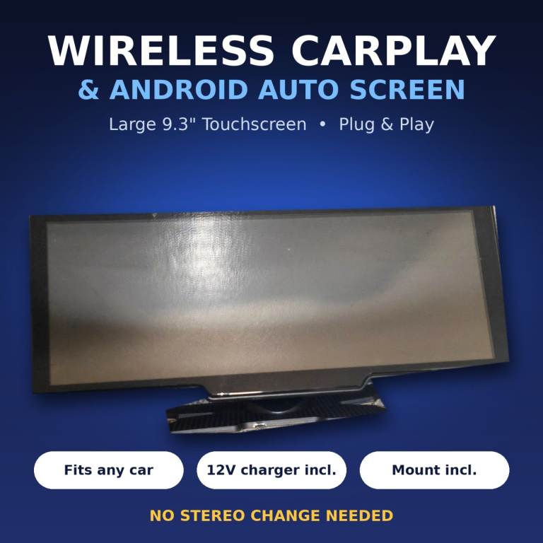 Portable Wireless Apple CarPlay / Android Auto Screen, 9.3" Touchscreen