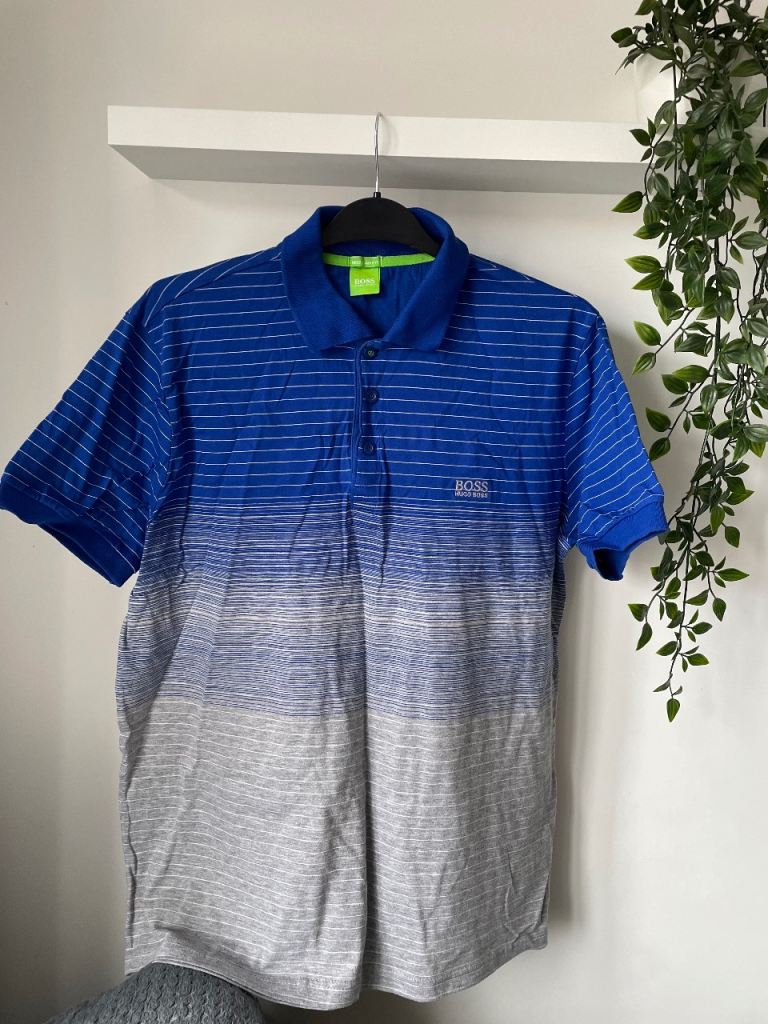 Genuine blue and grey striped Hugo Boss polo XL in excellent condition