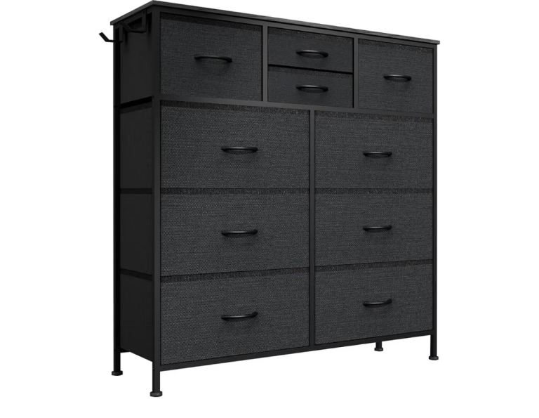 Black Fabric Chest of 10 Drawers Storage Unit