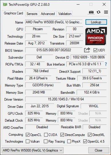 AMD Radeon FirePro W5000 2GB GDDR5 DVI 2x Displayport PCIe Graphics Card 0WJ2JT