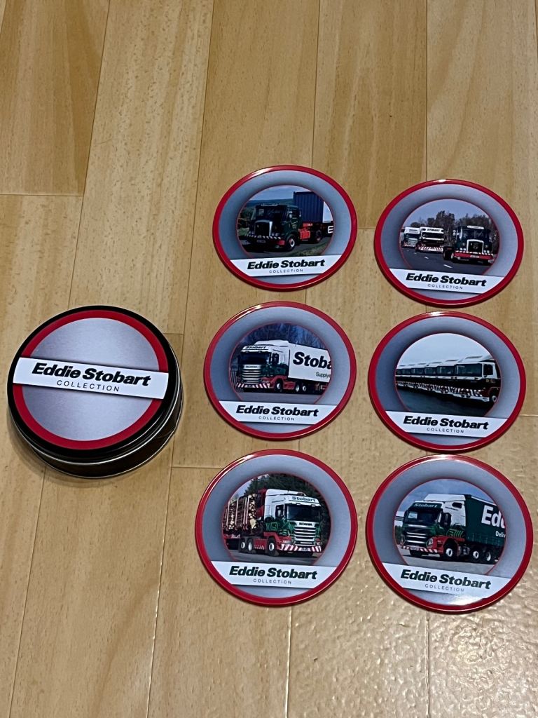 Eddie Stobart - 6 cork backed coasters in tin (New)