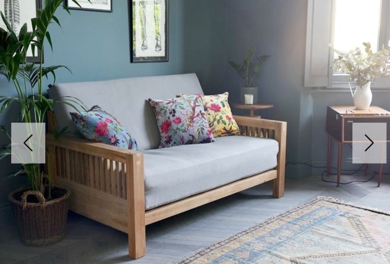 Solid Oak Oke range Futon Company 2 seater sofa bed New condition