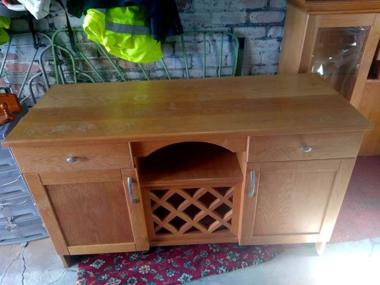 FREE - Large solid oak dresser with glass cabinets & lights