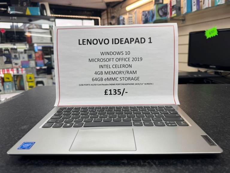 Lenovo IdeaPad 1 11" Laptop – Intel Celeron | 64GB eMMC | 4GB RAM | Windows 10