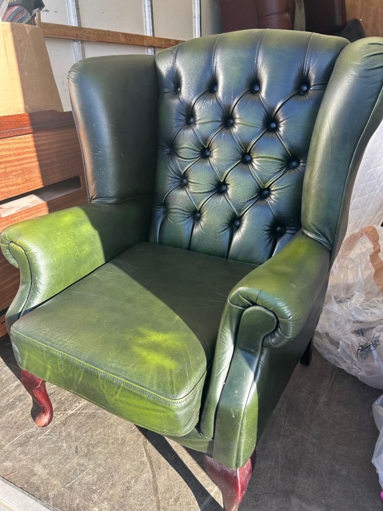 Vintage chesterfield wing chair antique green 