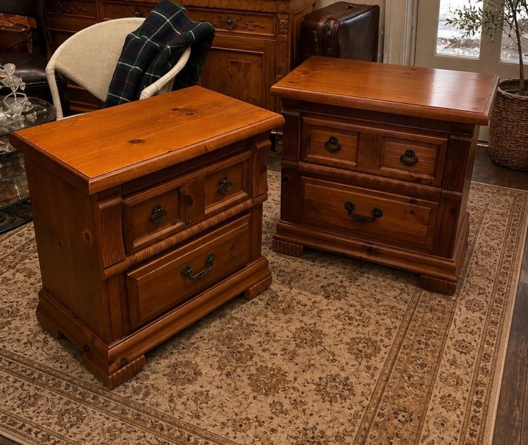 Pair of Brown Wooden Bedside Tables with Drawers