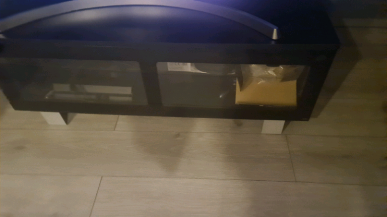 Tv unit cabinet black with glass front 1m width 40cm height 