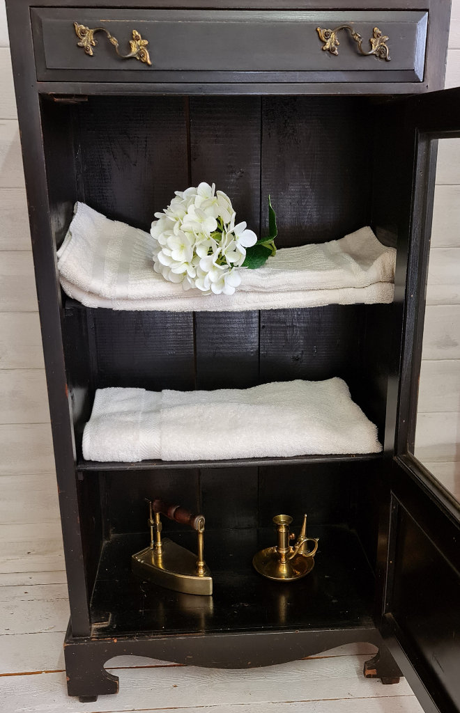 Antique Cupboard Glazed Front, Drawer, Shelves & Working Lock