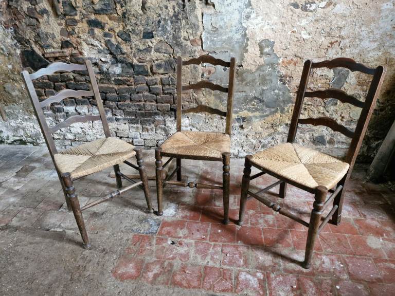 image for Antique rush bottomed dining chairs set of 3
