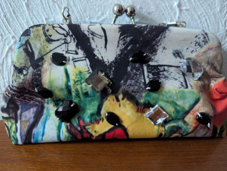 Unique Multicoloured Clutch Bag with Chain Strap