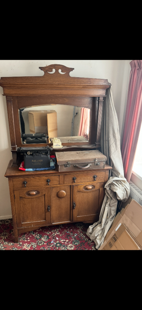 Vintage Wooden Sideboard with Mirror – Solid & Functional