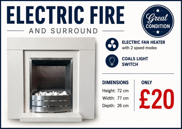 Silver Electric Fire with Cream Surround, Great Condition