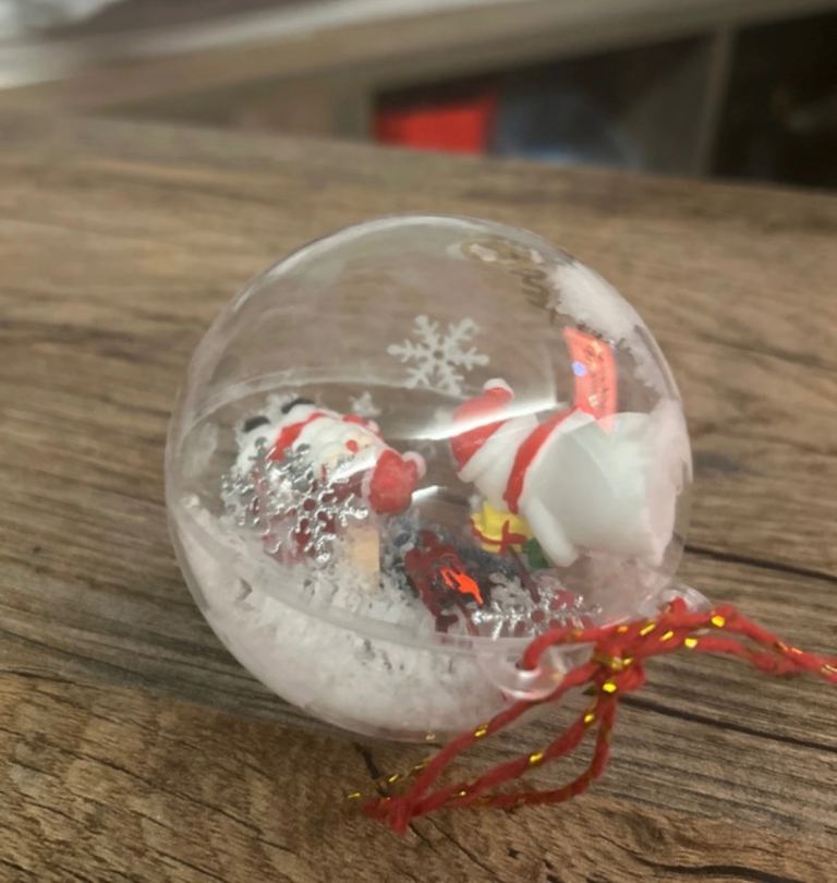 Christmas Snow Globe Ornament with Santa and Snowflakes
