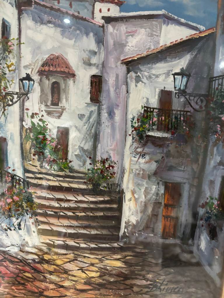 Original art. Mediterranean Houses, signed B. Lines. Original art. 