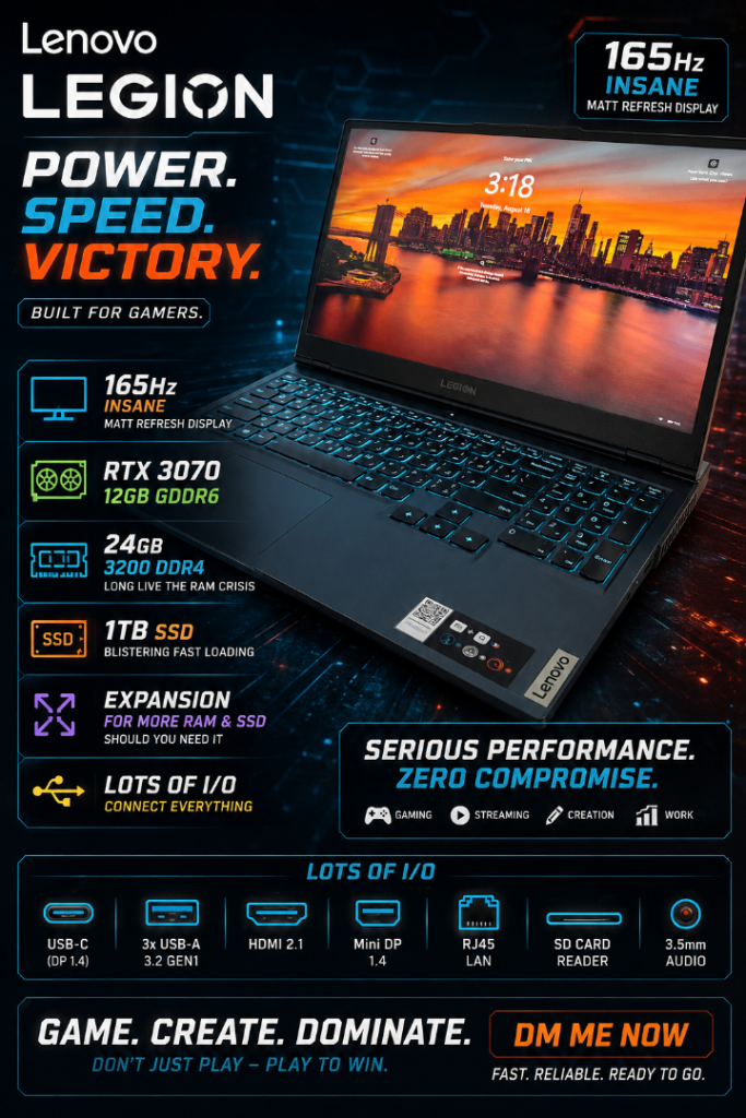 Gaming Laptop -Legion 5 RTX3070 (12GB) 24GB RAM - 1 TB SSD - plays anything maxed out