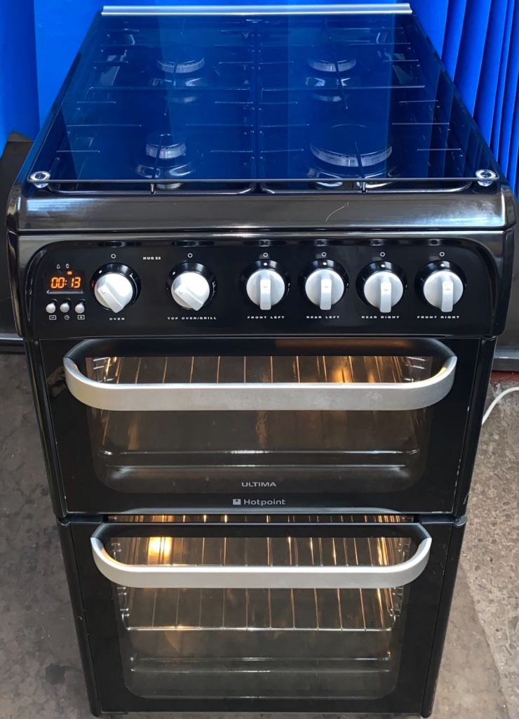 Hotpoint Ultima HUG52K 50cm Double Oven Gas Cooker - black | in Hockley ...