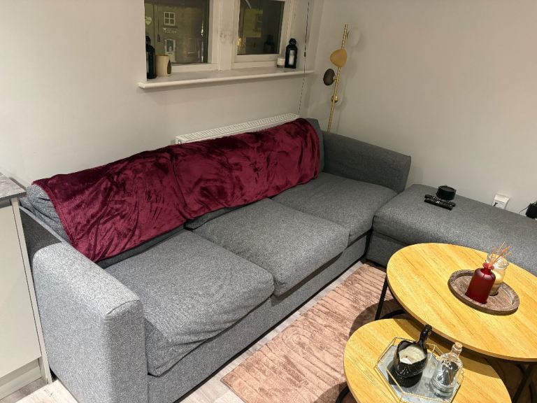 Sofa grey 3 seater pouffe FREE