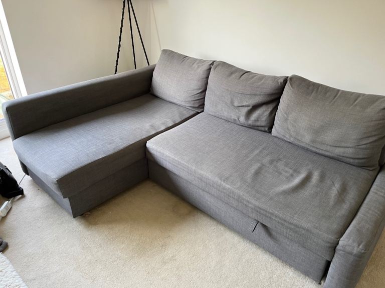 FRIHETEN Corner sofa-bed with storage, Skiftebo dark grey