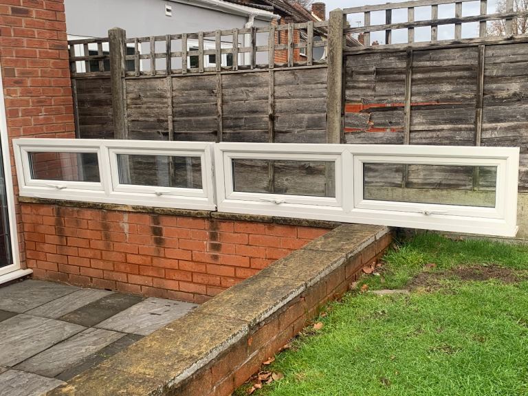 UPVC DOUBLE GLAZED WINDOWS X 2 IDENTICAL BOTTOM OPENERS 177.5cm WIDE 45cm HIGH