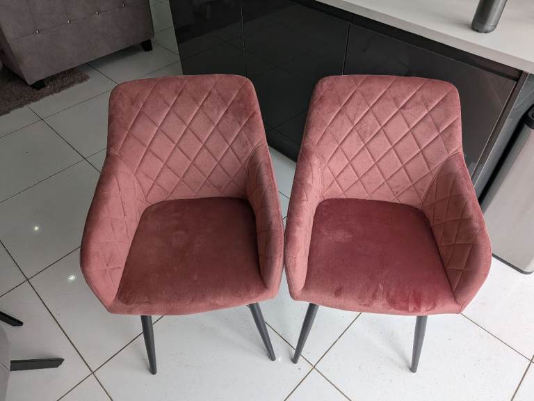 2 x pink velvet dining chairs 