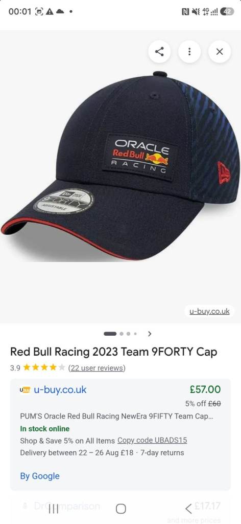 New Era Red Bull Racing 9FORTY Cap - Brand New