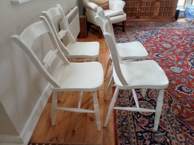 3 pairs (6) elm/pine painted kitchen chairs 