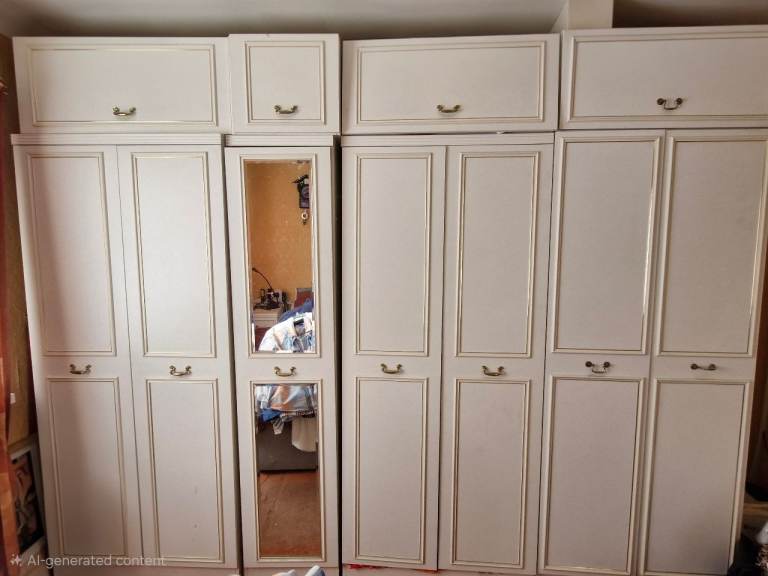**FREE - 3 x Large White Double Wardrobes with a Single Mirrored Wardrobe** 