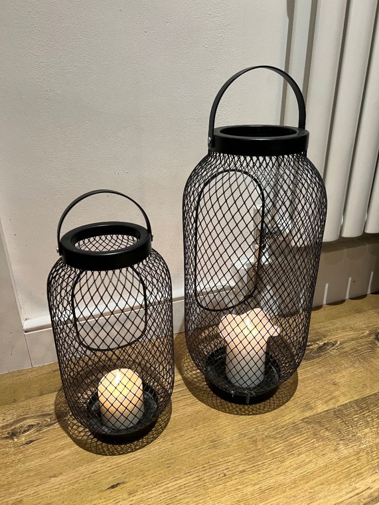 Black Candle Floor Standing Lanterns Set of 2