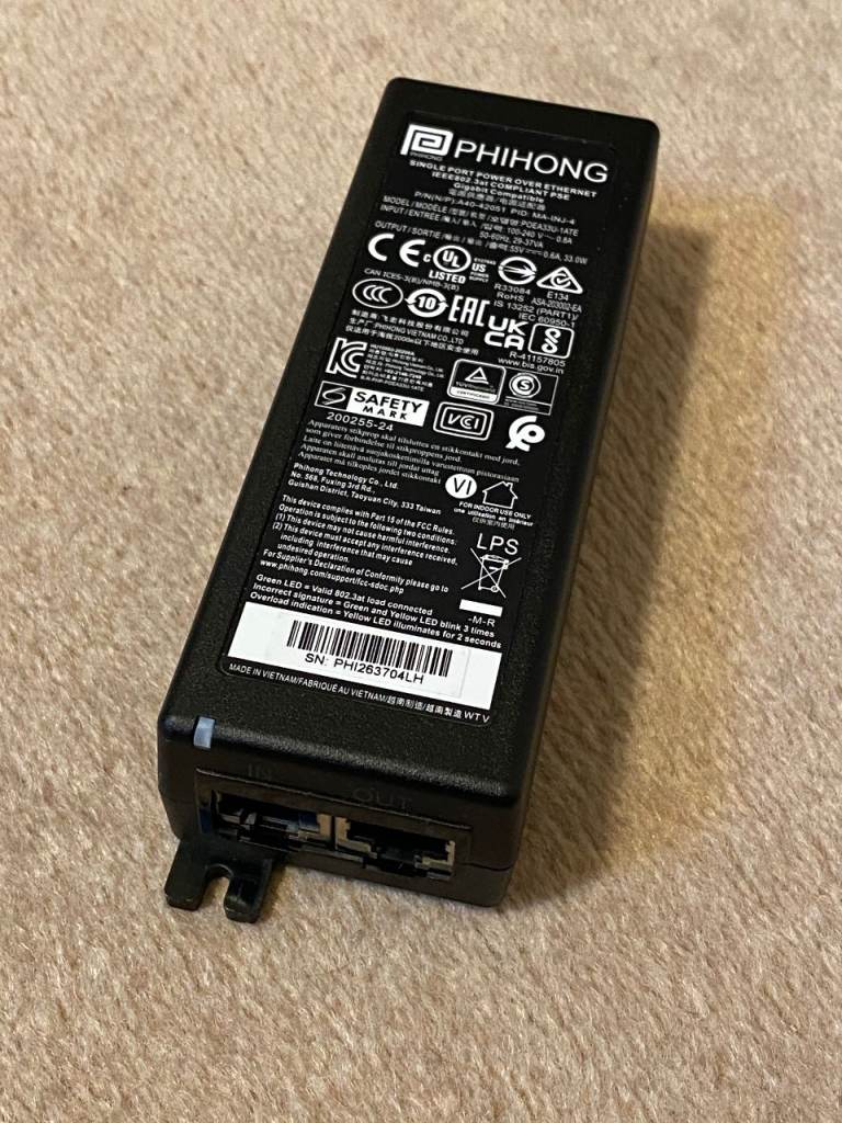 Phihong Single Port Gigabit PoE Injector, 33W, Model POEA33U-1ATE-R