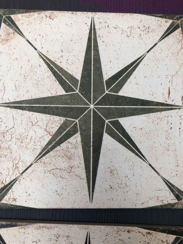 Decorative Compass Star Floor Tiles – White & Dark Grey