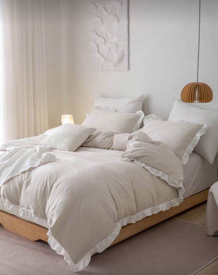 SHEIN Beige Ruffle Duvet & Pillow cover set | Boho farmhouse bedding set