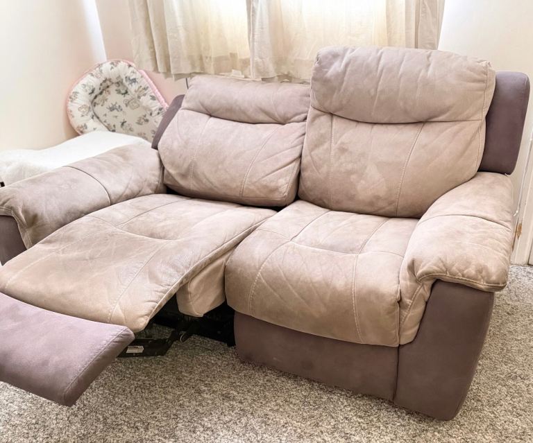 2 Seater SOFA Electric Recliner Grey Faux Suede SOFA Lounge Living room Layback 