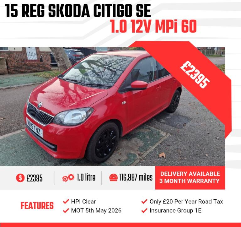 2015 Skoda Citigo 1.0 MPI SE 5dr HATCHBACK Petrol Manual