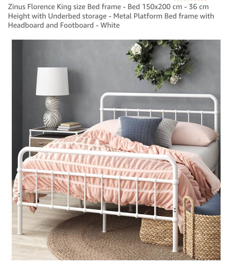 King size Bed frame - Bed 150x200 cm - 36 cm Height with Underbed storage 