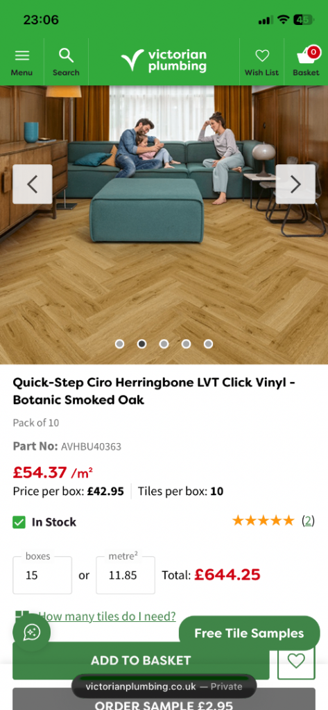Quick-Step Ciro Herringbone LVT Click Vinyl Flooring – Botanic Smoked Oak