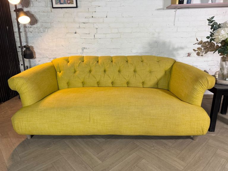 Loaf Dixie Chesterfield-Style Sofa – Yellow Linen – £790 Each – 2 Available