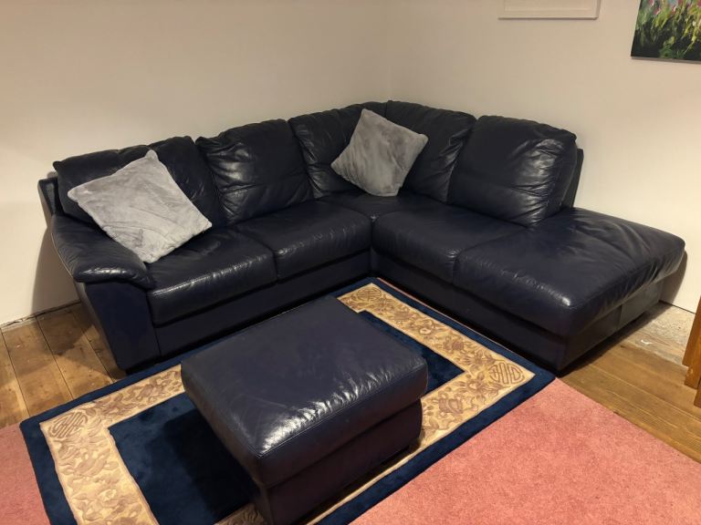 Genuine Leather DFS Corner Sofa and Footstool for sale. 