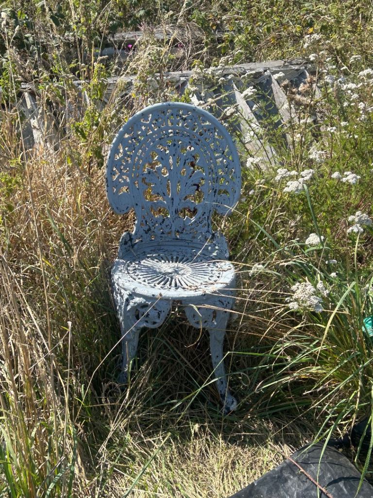 Pair of Grey Cast Metal Garden Chairs – Fair Condition