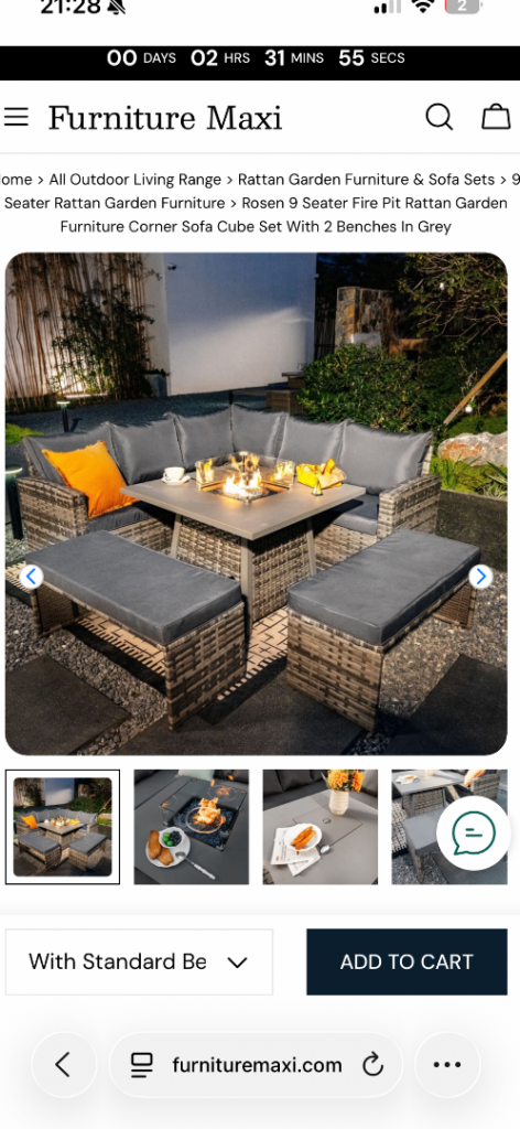 9 Seater garden set with Fire pit table