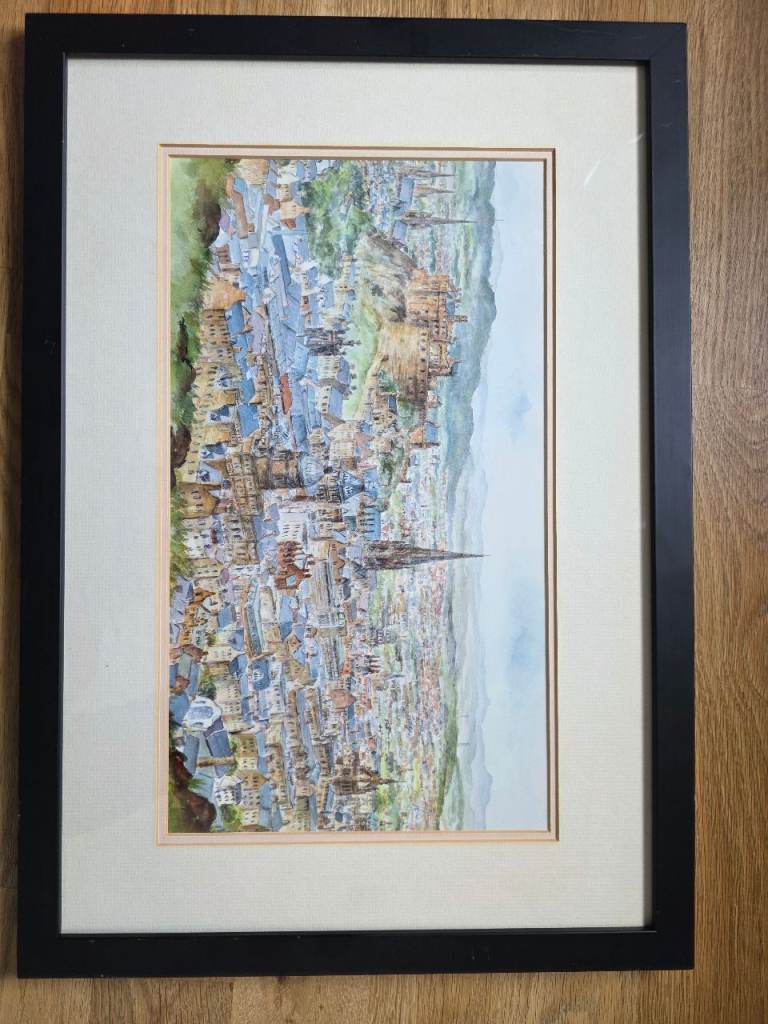 Framed print of painting of Edinburgh 