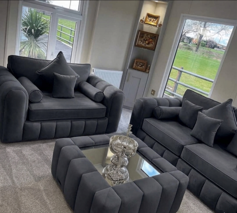 Luxury Lilly 2+3 Seater Sofa Set – Dark Grey Velvet – Pay On Arrival